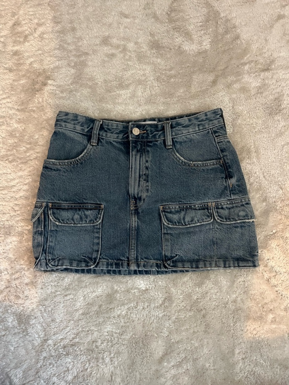 Zara Size S Denim Utility Mini Skirt in Washed Medium Blue